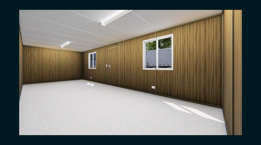 Interior de oficina modular Containerland en acero galvanizado