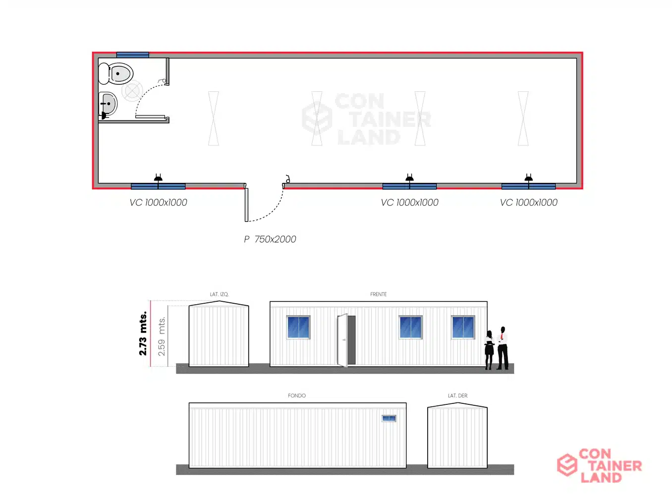 Oficina 22.5 M2 +Baño Simple 2 — Containerland