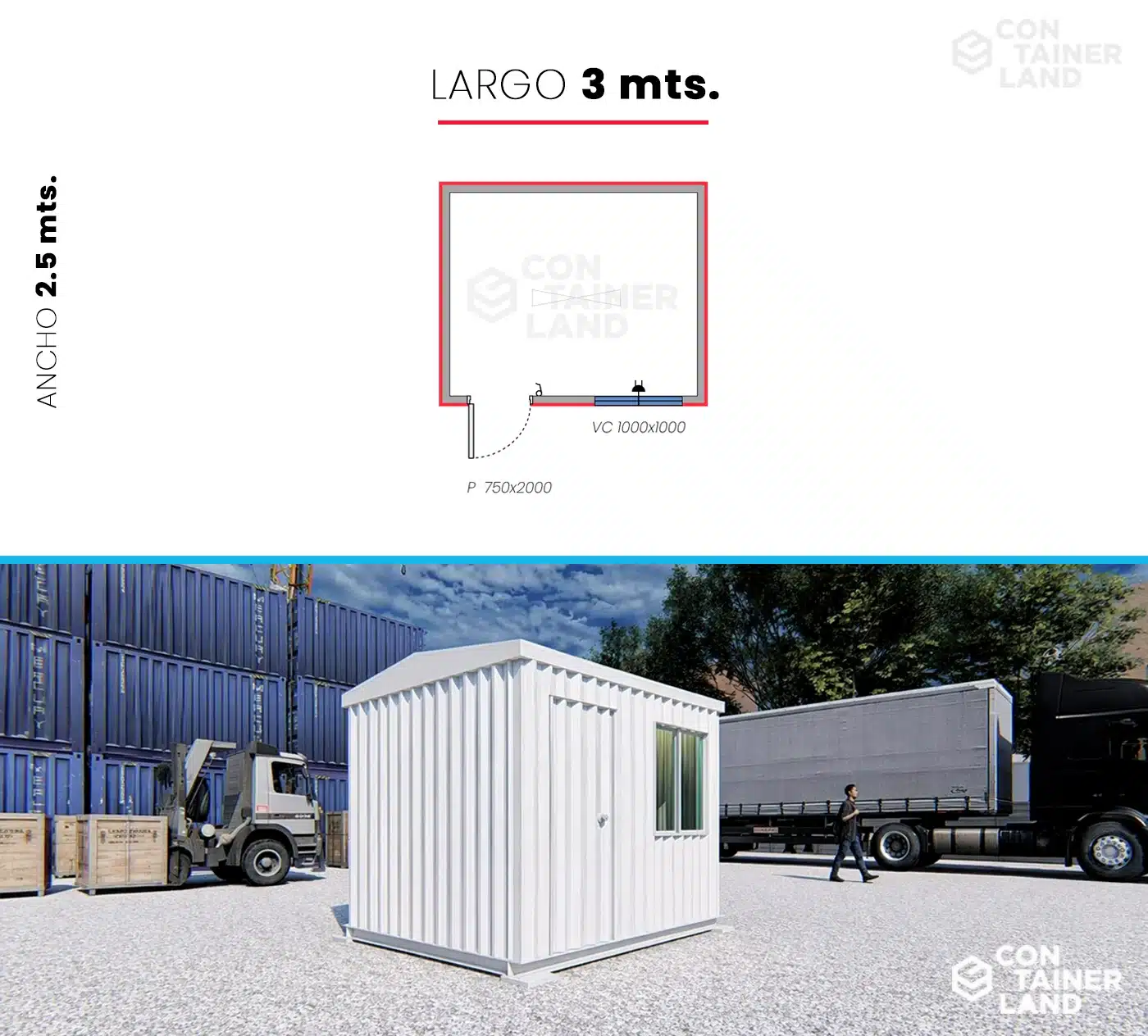 Oficina 3 x 2,5 mts.  |   7.5 M2 — Containerland