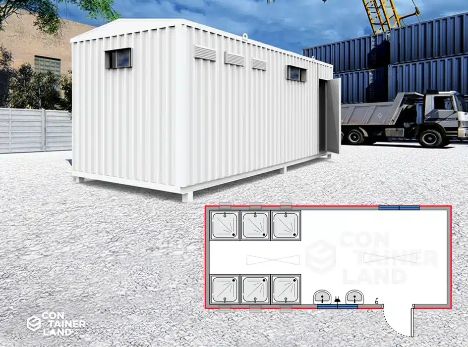 6 x 2,5 mts.  |  6 Duchas y  2 Lavamanos — Containerland
