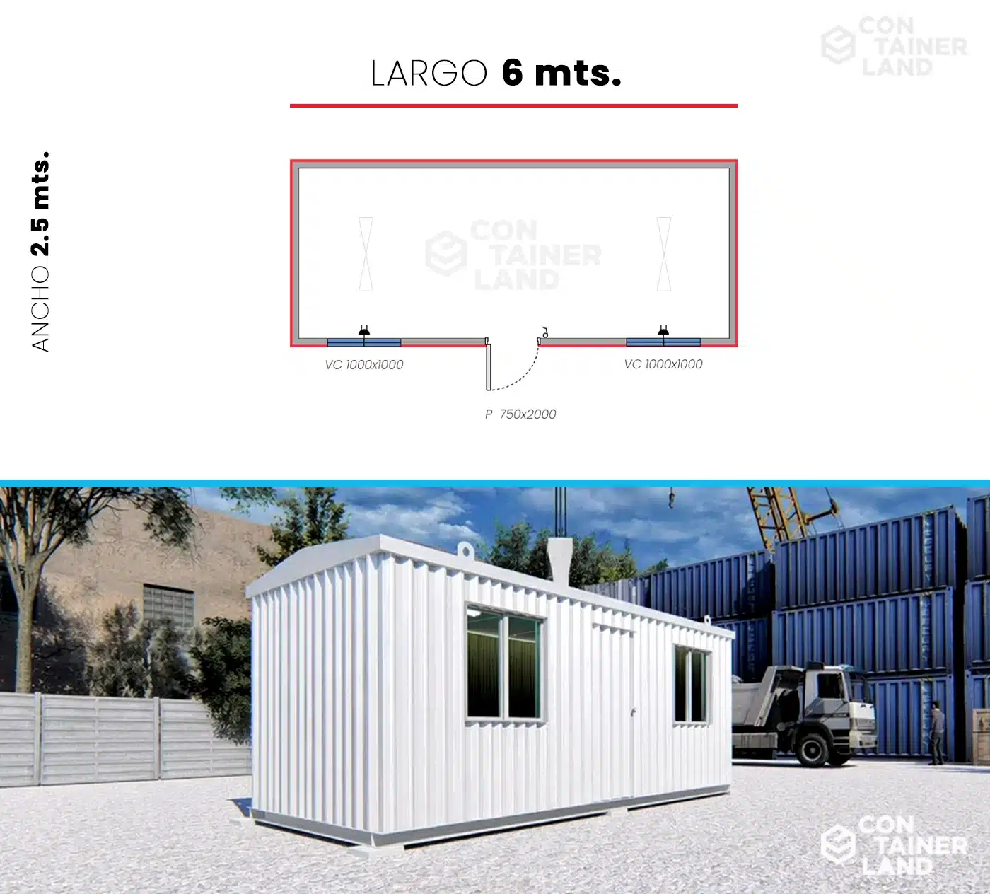Oficina 6 x 2,5 mts.  |  15 M2 — Containerland