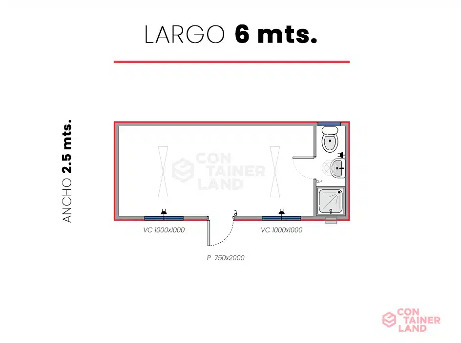 Oficina 6 x 2,5 mts. con Baño Completo 2 — Containerland