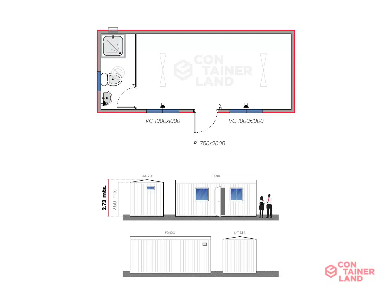 Oficina 6 x 2,5 mts. con Baño Completo 3 — Containerland