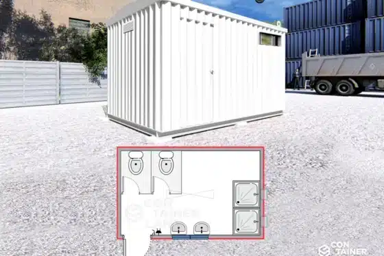 Sanitario 10 m2   |   4 x 2,5 mts  ·  2 Lavamanos, 2 WC y 2 Duchas