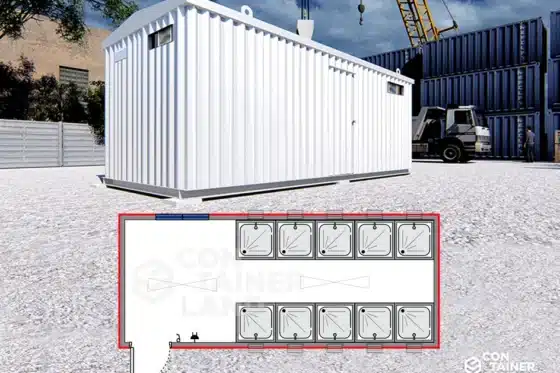 Sanitario 15 m2   |   6 x 2,5 mts  ·  10 Duchas