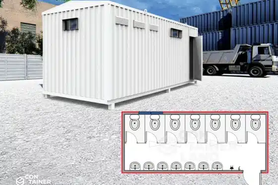 Sanitario 15 m2   |   6 x 2,5 mts  ·  7 Lavamanos y 7 WC